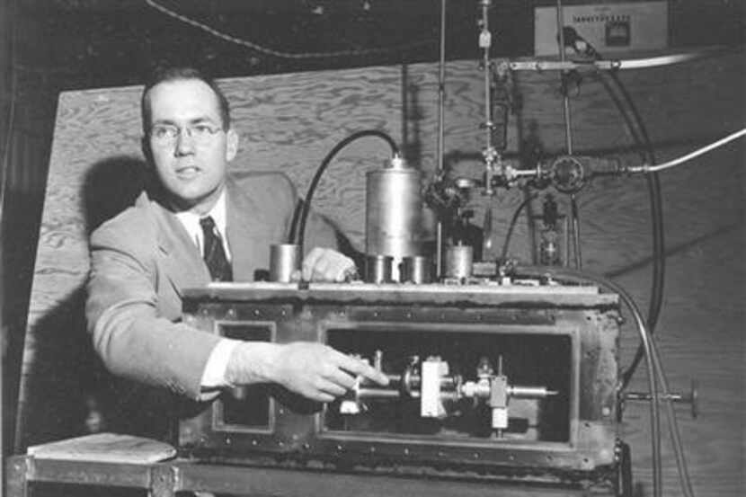 Charles Hard Townes explained his invention the maser, a microwave-emitting device, in a...