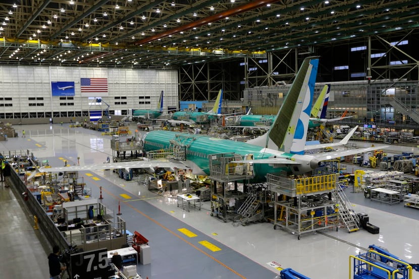 A Boeing 737 MAX airplane being built on the assembly line in Renton, Wash. A lawsuit filed...