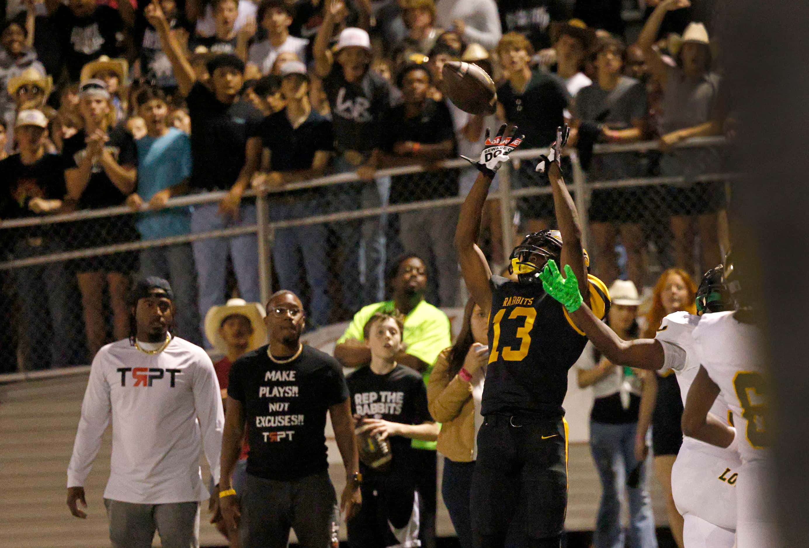 Forney's Imari Jehiel (13) catches a pass to score against Longview during the first half of...