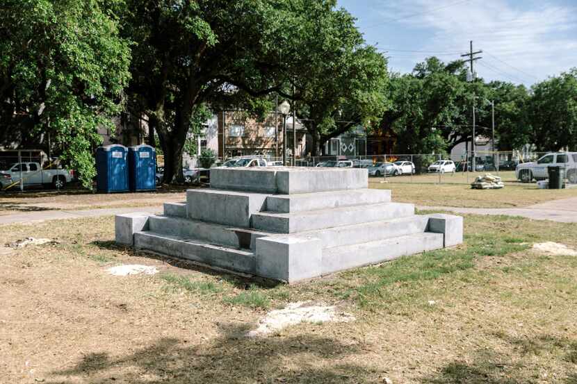 The platform that held the monument to Jefferson Davis in New Orleans. The city is halfway...