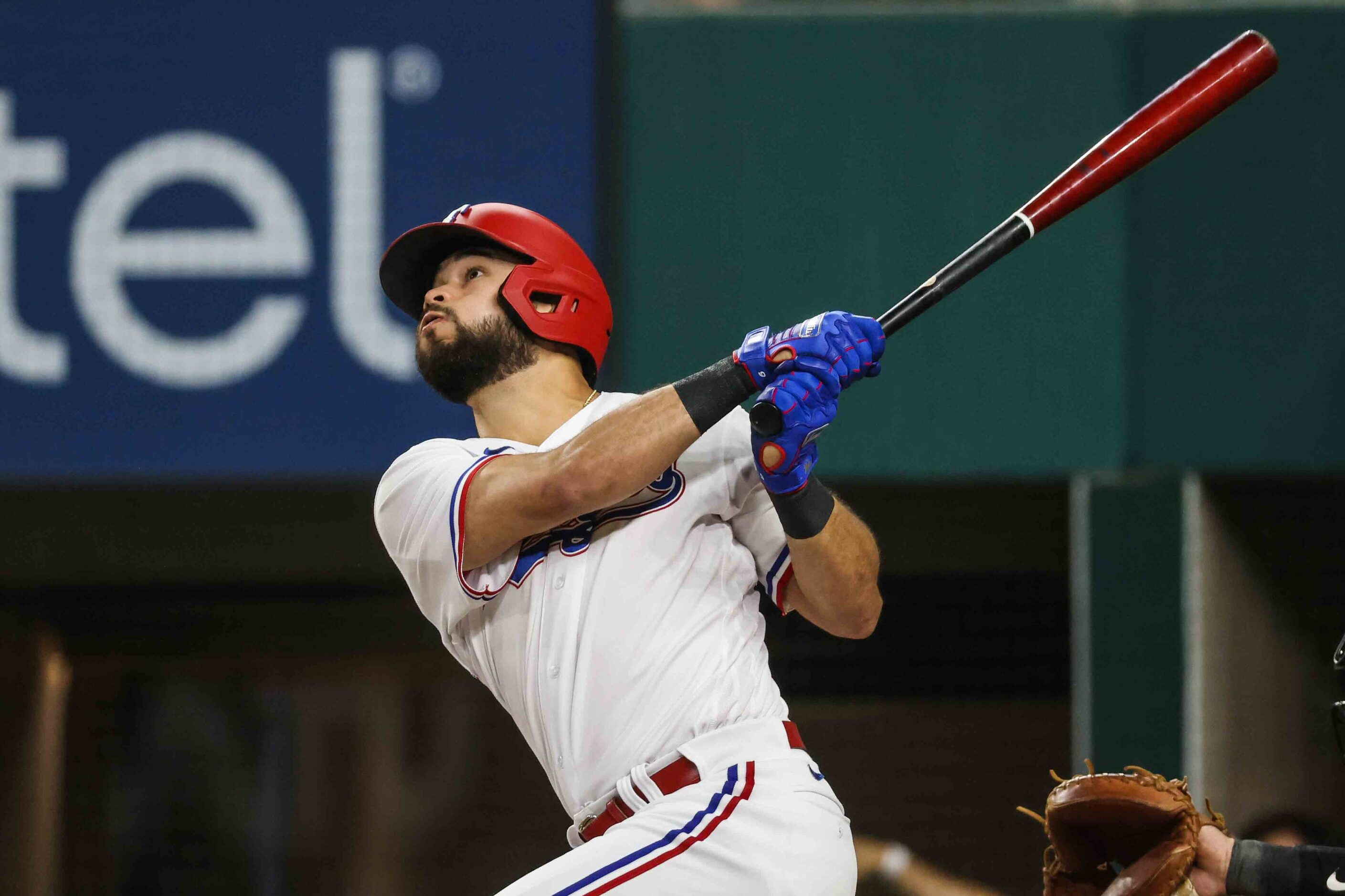 Isiah Kiner-Falefa (9) bats during Arizona Diamondbacks at Texas Rangers game at the Globe...