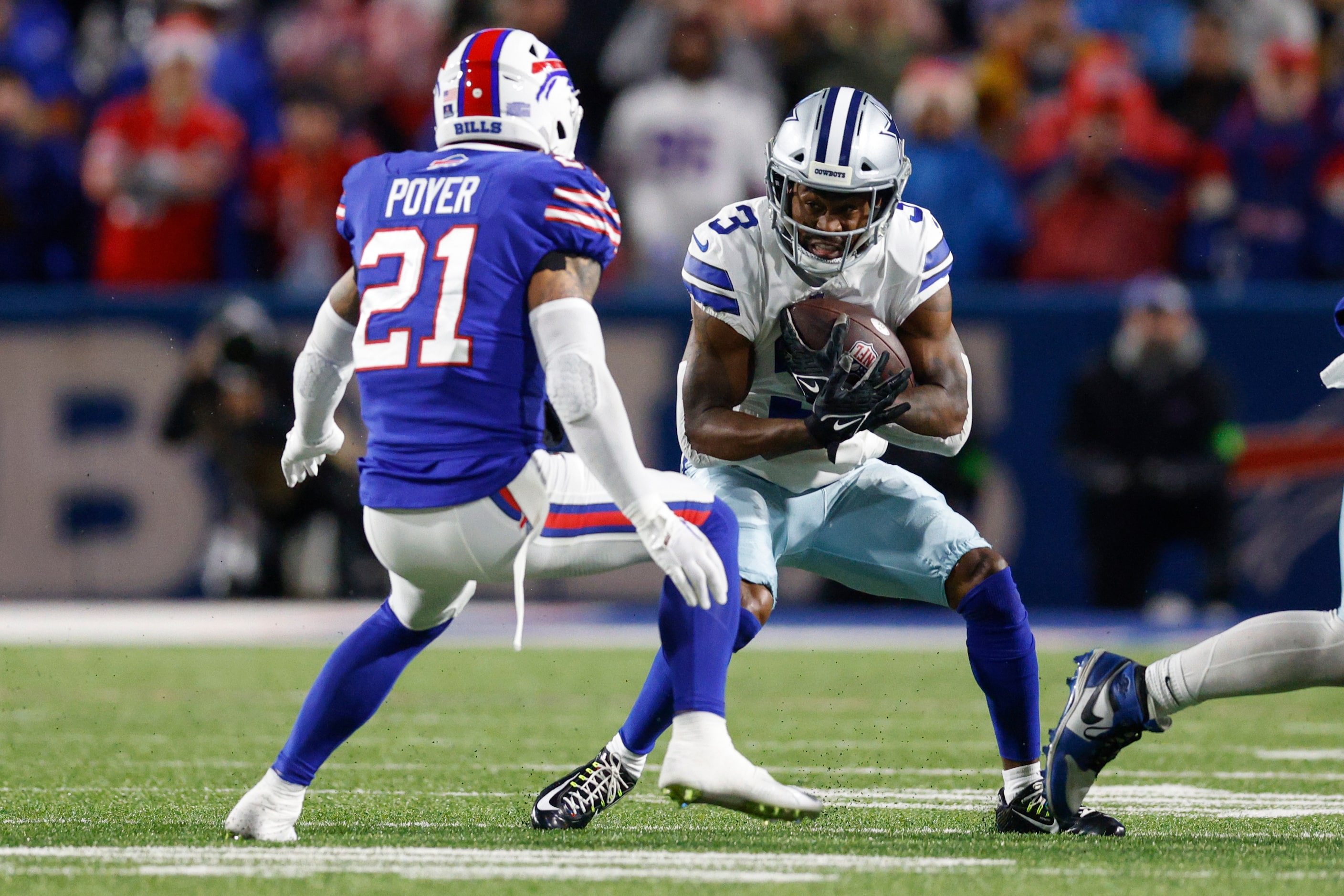 Buffalo Bills safety Jordan Poyer (21) tackles Dallas Cowboys wide receiver Brandin Cooks...