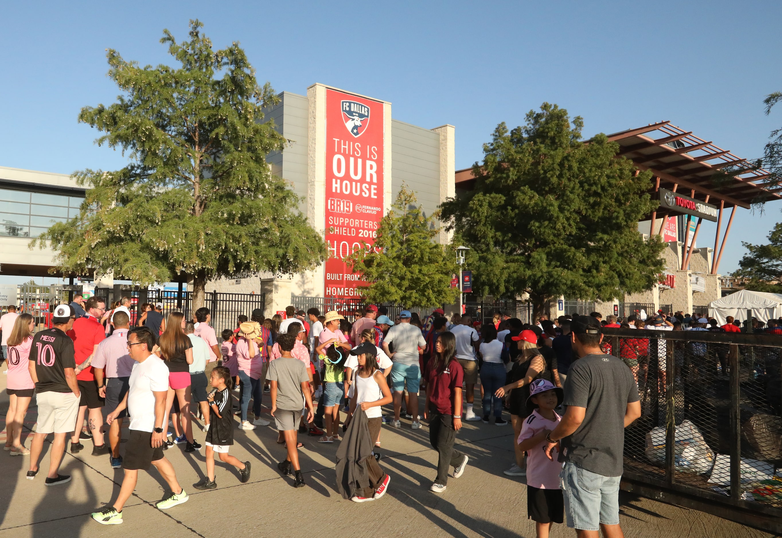 Fans wait for the gates to open for an FC Dallas game at Toyota Stadium in Frisco, TX, on...