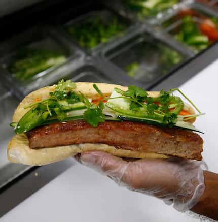 A Vietmanese pork bánh mì sandwich is pictured at Sandwich Hag in Dallas the first year it...