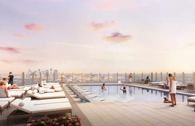 The apartment high-rise will have a rooftop pool.