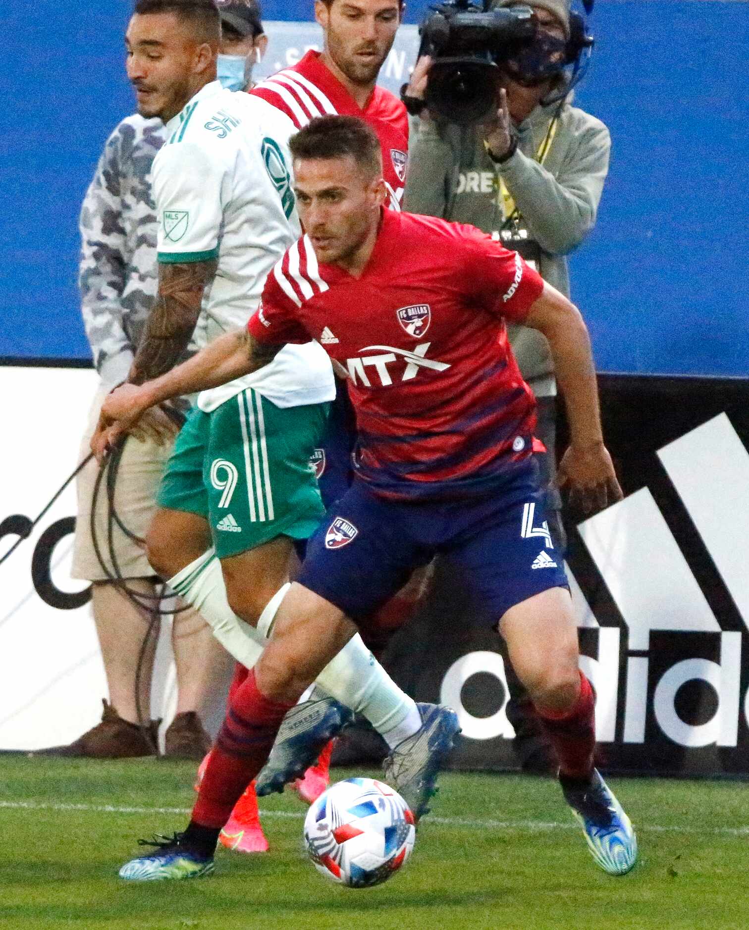 FC Dallas defender Bressan (4) controls the ball during the first half as FC Dallas hosted...