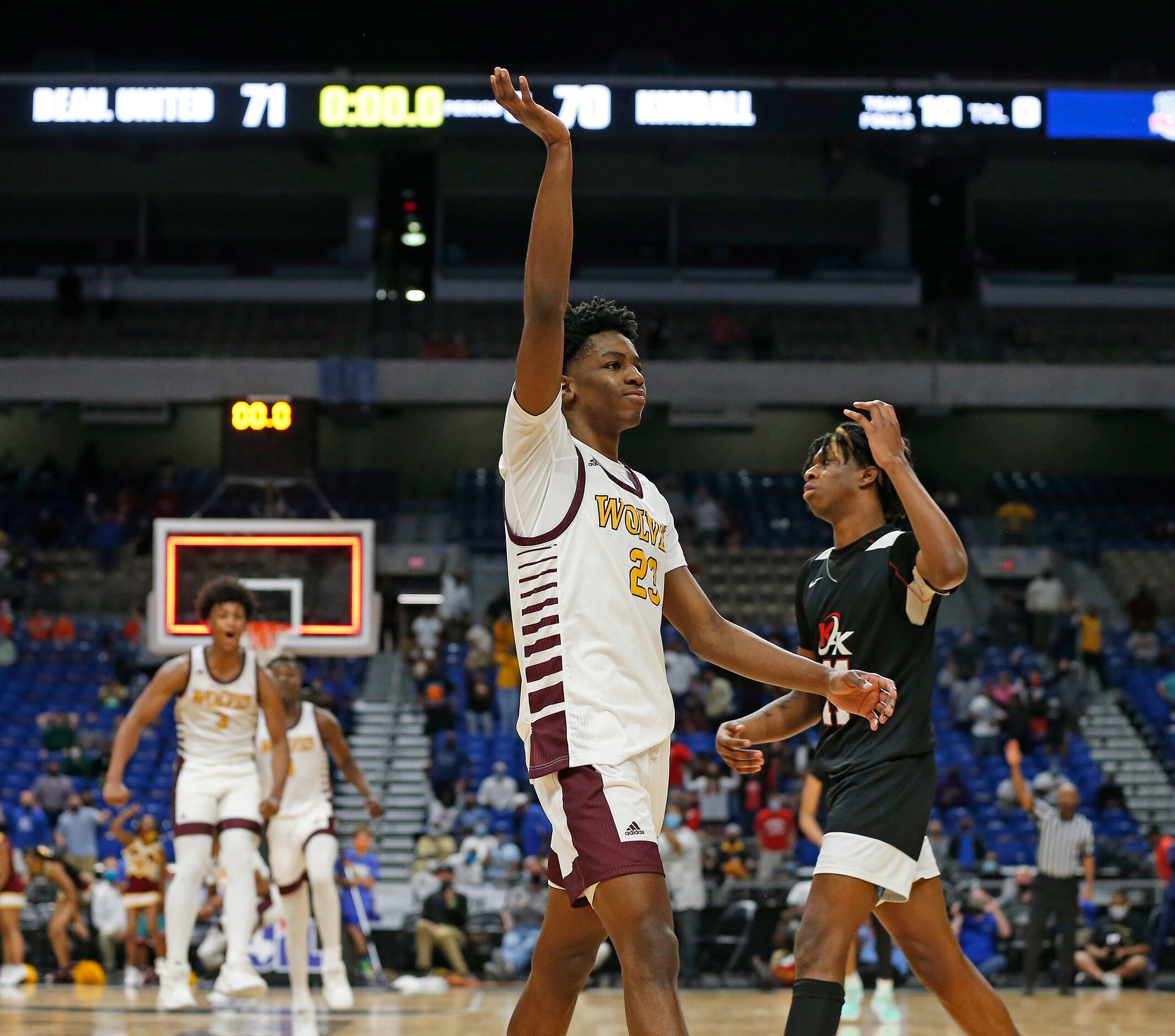 After Beaumont United Terrance Arceneaux #23 hit a three point shot inOT, Dallas Kimball...