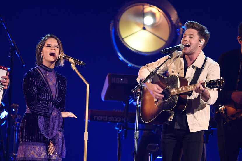 Maren Morris, left, and Niall Horan perform at the 51st annual CMA Awards at the Bridgestone...