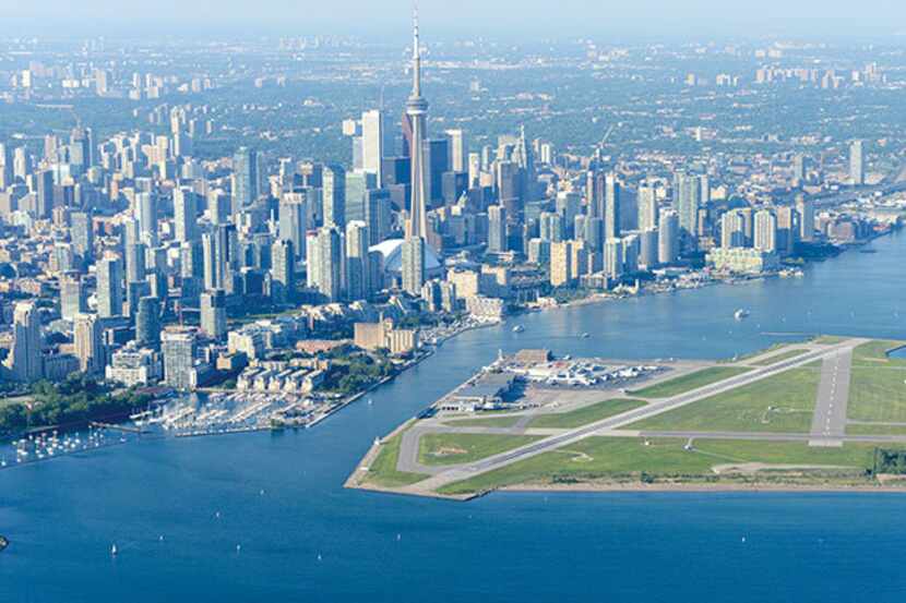An aerial view of Billy Bishop Toronto City Airport in Canada.