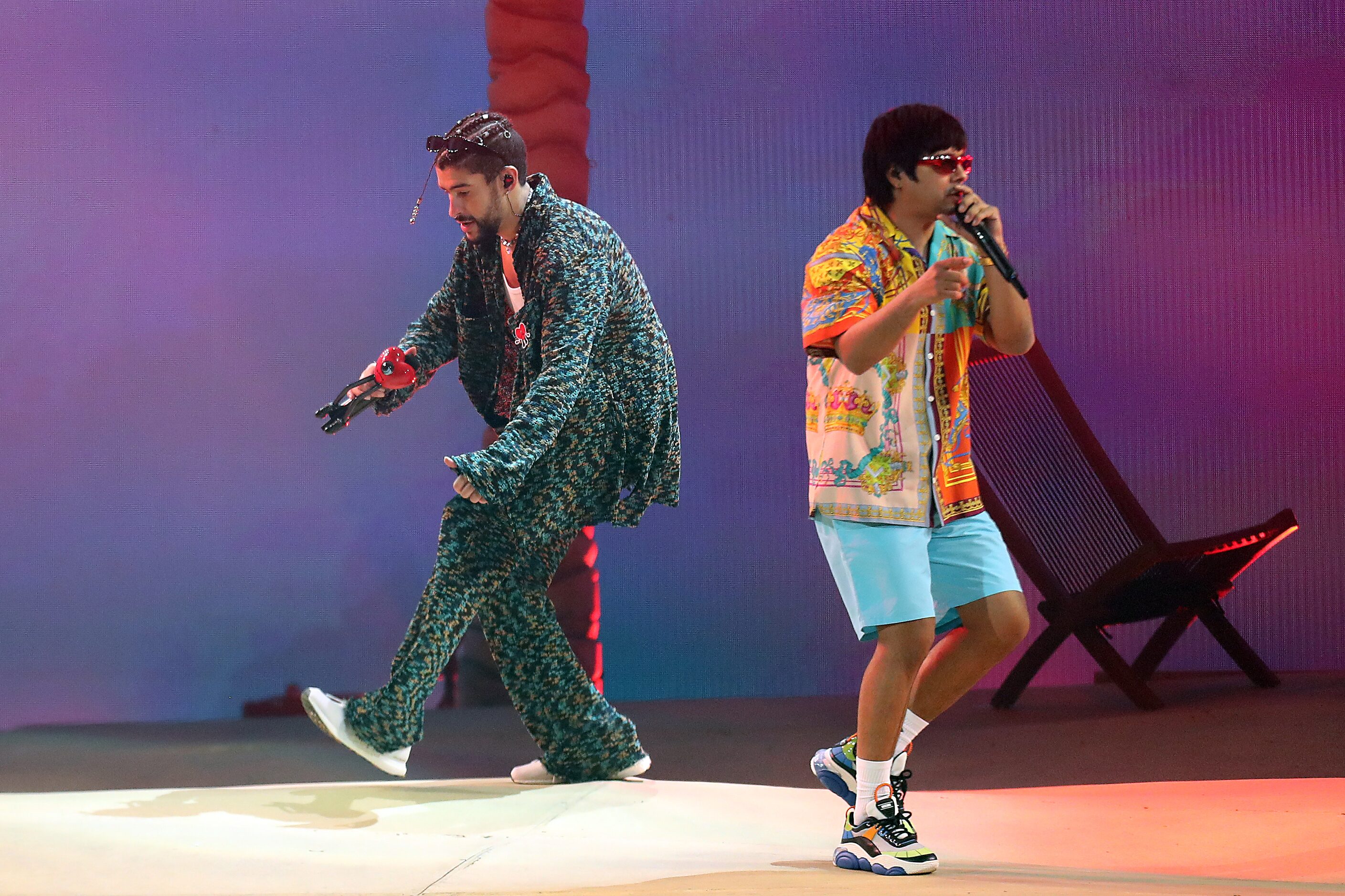 ARLINGTON, TEXAS - SEPTEMBER: Puerto Rican rapper Bad Bunny and Chencho Corleone perform on...