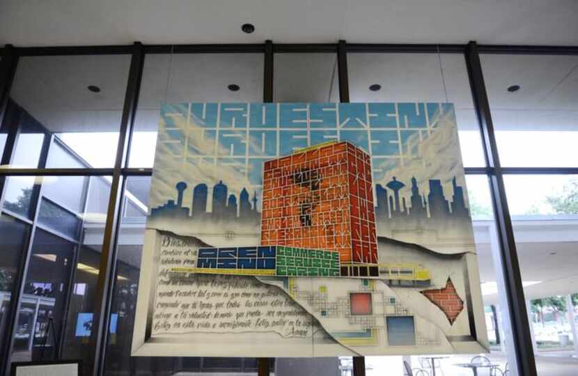 
Artist Daniel I. Yanez’s painting of the Bank Tower at Oak Cliff hangs in the lobby. 
