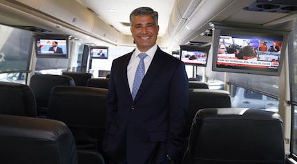 Alex Danza, founder, president and CEO of Vonlane, poses on one of his buses. (David Woo/The...