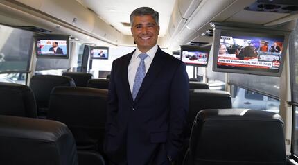 Alex Danza, founder, president and CEO of Vonlane, poses on one of his buses. (David Woo/The...