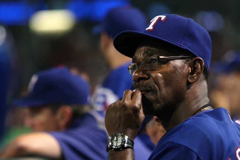 Texas Rangers manager Ron Washington (38) in the dugout in the 4th inning of MLB Baseball...