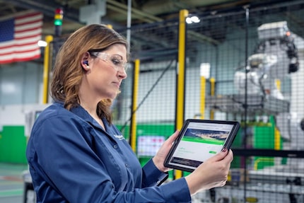 Woman working in data center