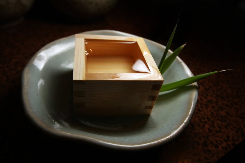 Sake served in a masu at Tei Tei Robata Bar 