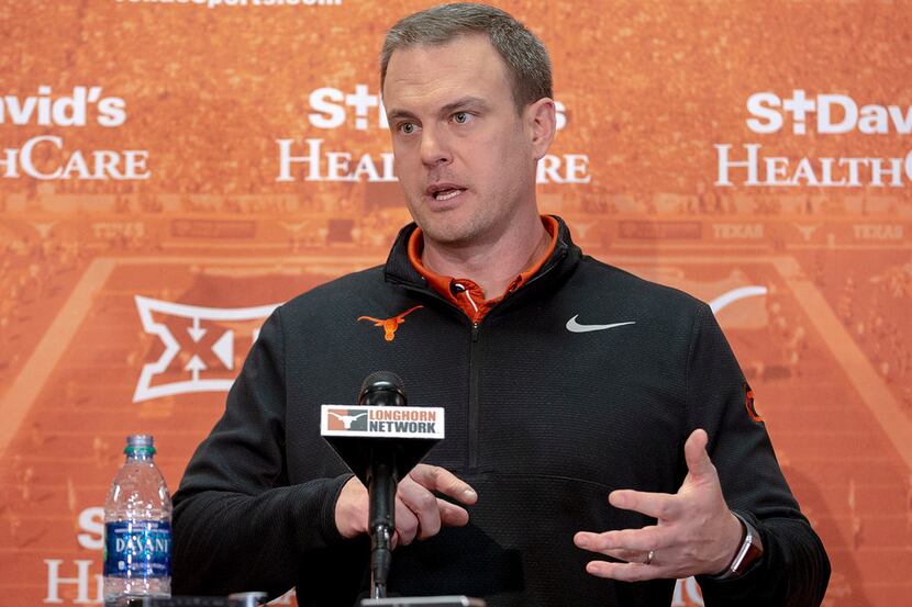 Texas head coach Tom Herman speaks about the new recruit class during the early signing...