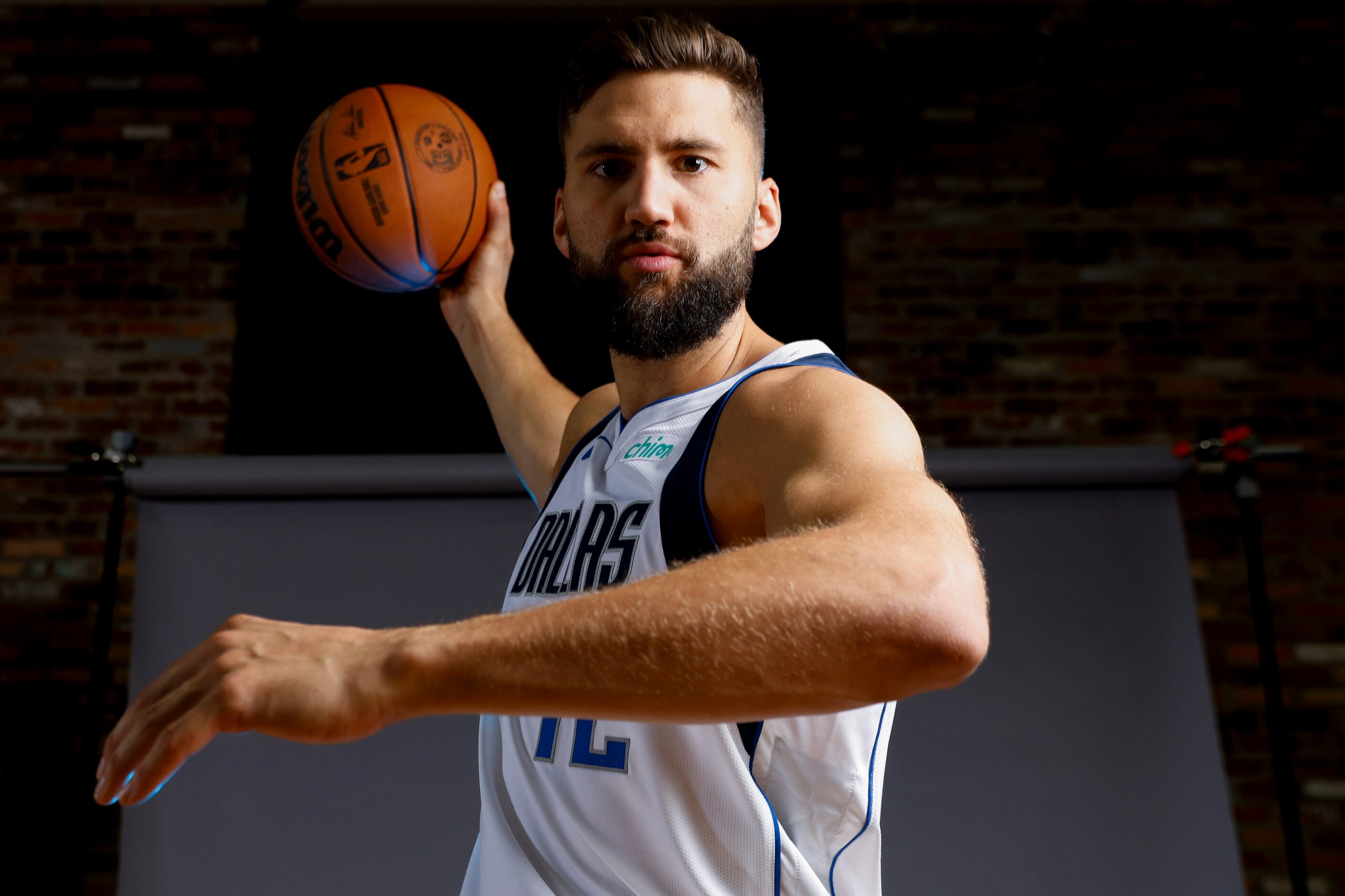 Dallas Mavericks’ Maxi Kleber poses for a photo during the media day on Friday, Sept. 29,...