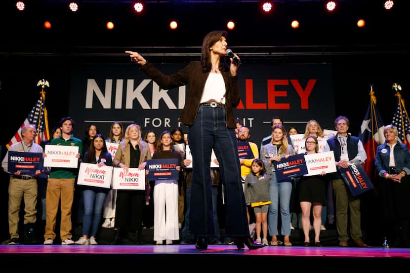 Republican presidential candidate Nikki Haley addresses supporters during a rally at...