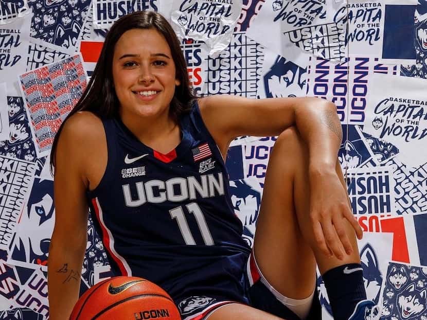 Lou Lopez Sénéchal said during a May 8, 2023, news conference that playing at UConn prepared...