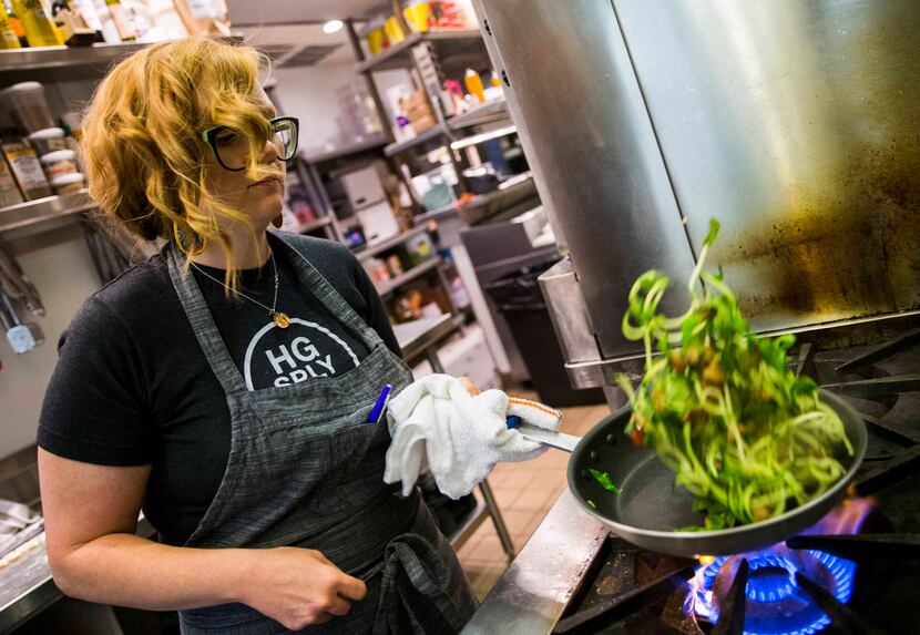 Chef Danyele McPherson makes a zucchini pasta bowl from spiraled zucchini on Thursday, March...