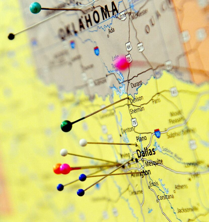 Push pins show that a number of Northern Lights’ customers come from North Texas, as well as...