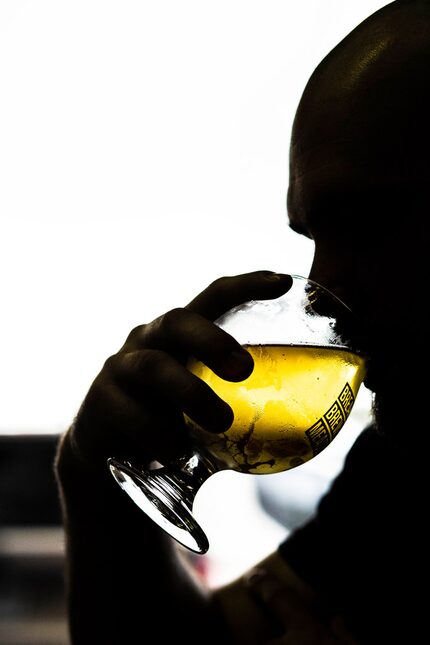 Spencer Sibert, of Addison, Texas drinks mead at Breaking Brew Meadery.