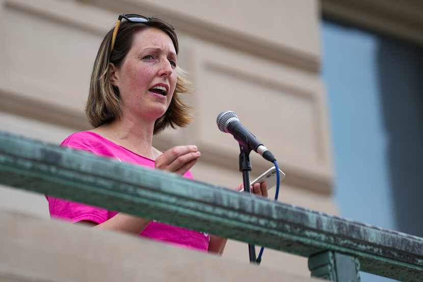 Dr. Caitlin Bernard, a reproductive healthcare provider, speaks during an abortion rights...
