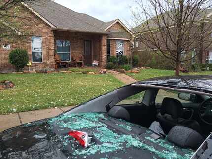  Storm damage at a home on Teakwood Drive in Wylie. (Courtesy/Cheryl R. Poldrugach)
