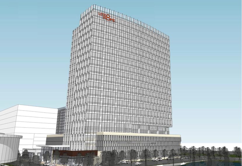 A modern office tower is included in the plans for Lesso America's Frisco project.