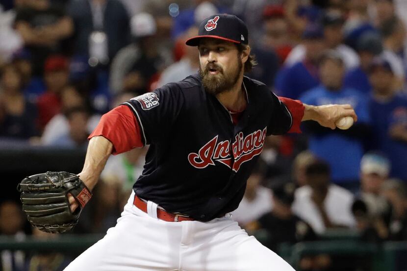 Cleveland Indians relief pitcher Andrew Miller throws during the fifth inning of Game 7 of...