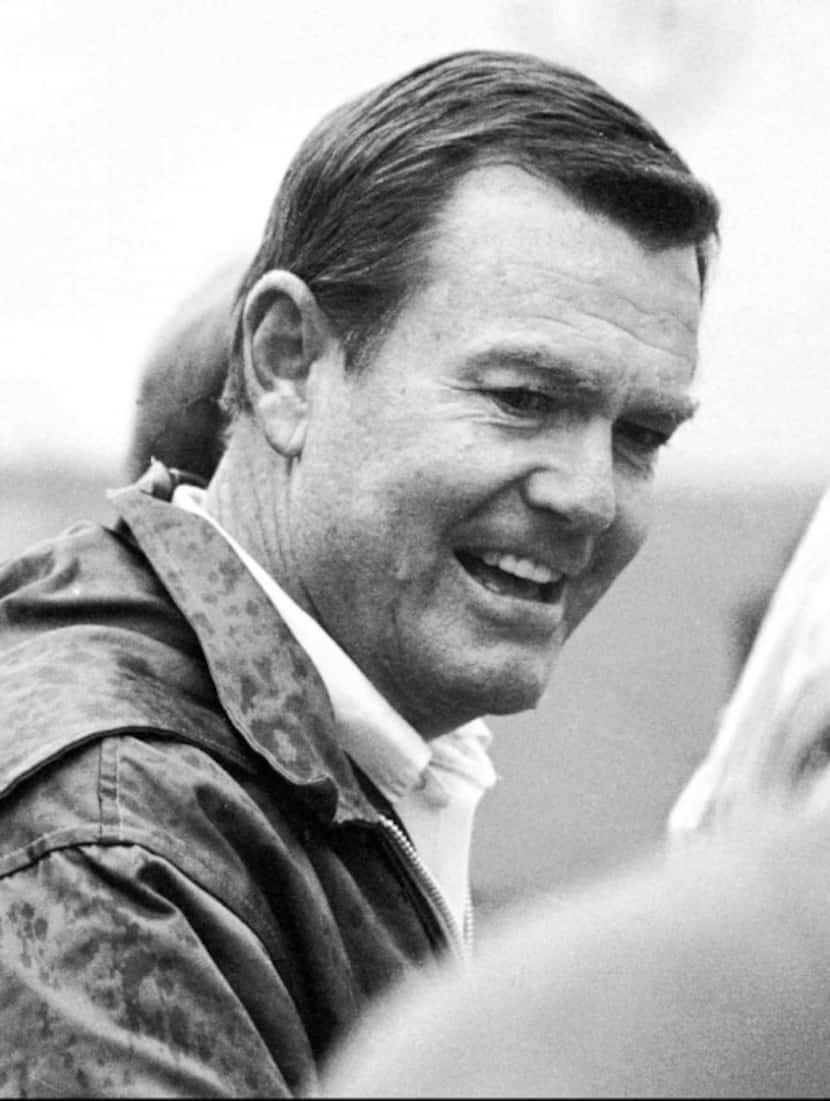 Coach Darrell Royal of the University of Texas Longhorns, finds it easy to smile after his...