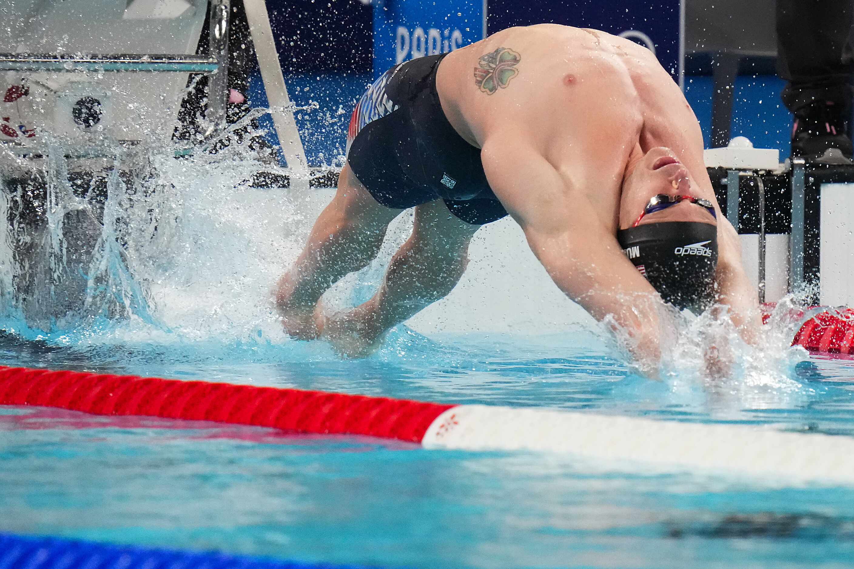 Ryan Murphy of the United States competes in a men's 100-meter backstroke semifinal at the...