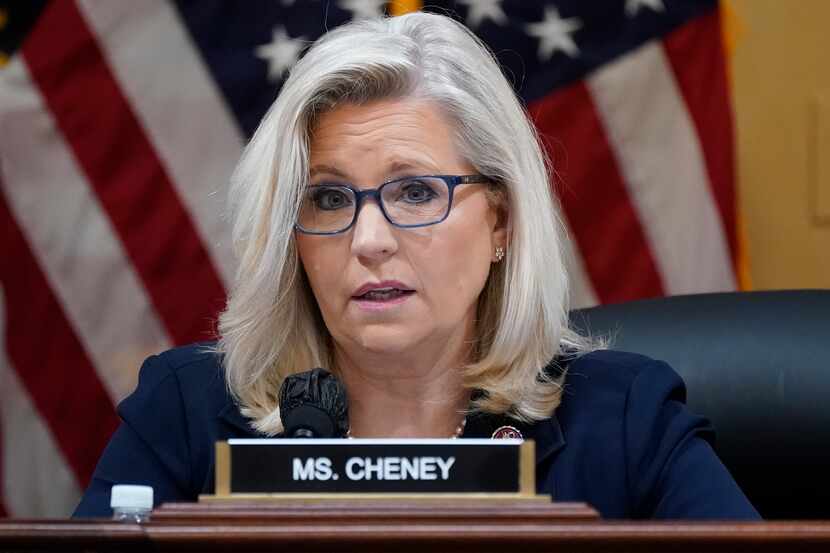 FILE - Vice Chair Liz Cheney, R-Wyo., speaks as the House select committee investigating the...
