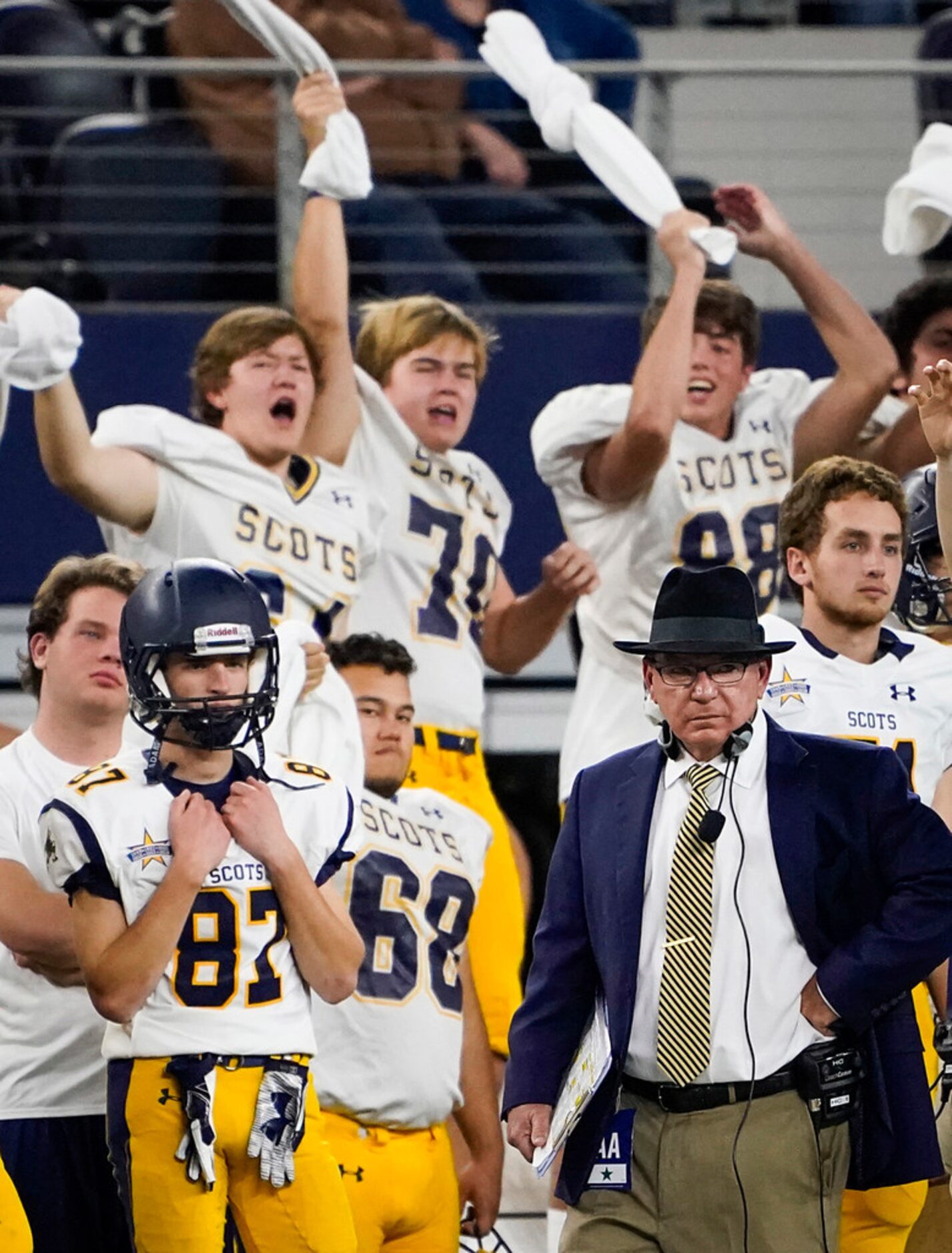 Highland Park head coach Randy Allen watches from the sidelines during the first half of a...