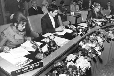 Anita Martinez (far left), Dallas' first Hispanic City Council member, shown in May 1971.