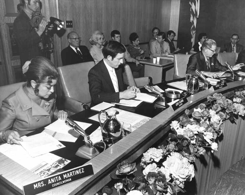 Anita Martinez (far left), Dallas' first Hispanic on the City Council, shown in May 1971.