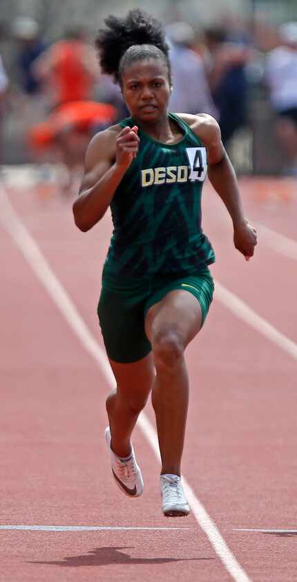 Jaera Griffin  18, of DeSotto High School, had the best time in the girls 100 meters during...