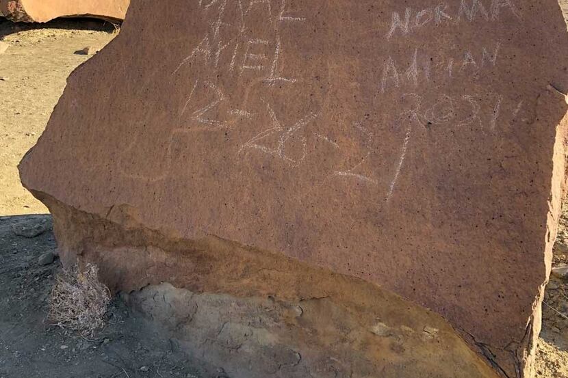 An ancient petroglyph at Big Bend National Park was permanently damaged by people who...