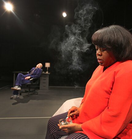 Stormi Demerson as Hillary, talks with Barry Nash as Clinton, in the regional premiere of...