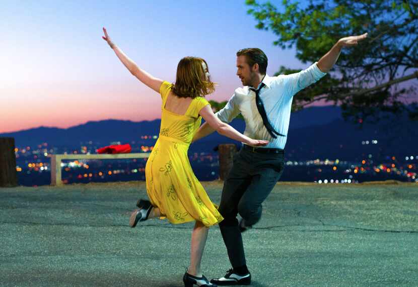 Ryan Gosling as Sebastian and Emma Stone as Mia in a scene from the movie "La La Land,"...