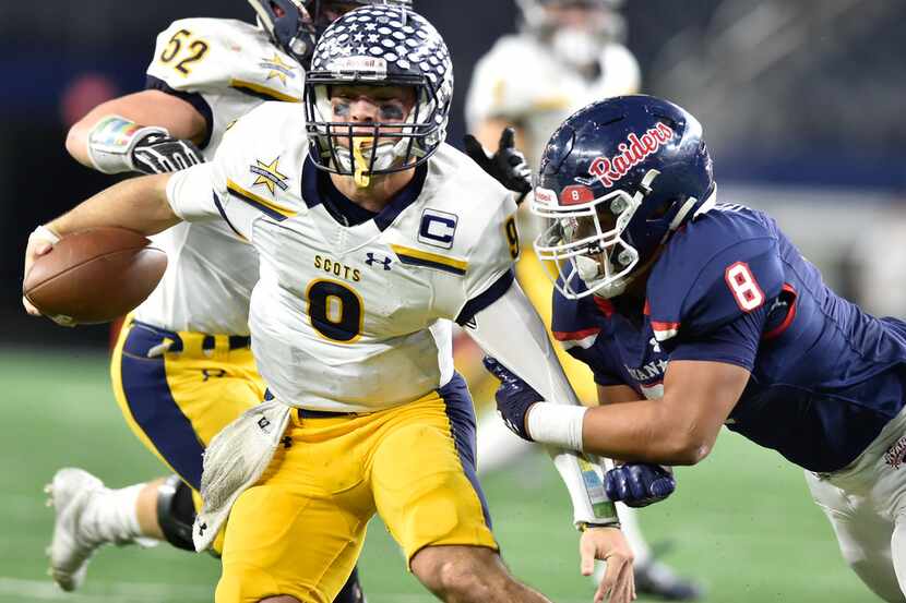 Ryan junior defensive tackle Jacquez Flemings (8) puts pressure on Highland Park senior...