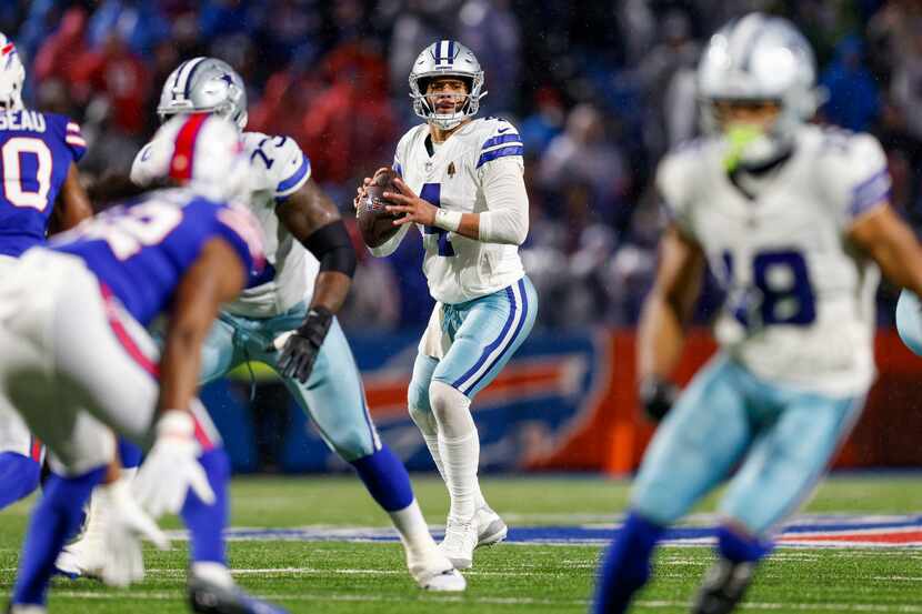Dallas Cowboys quarterback Dak Prescott (4) looks to pass the ball during the second half of...