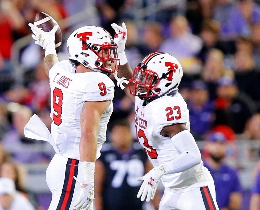 FILE - Texas Tech Red Raiders linebacker Tony Jones (9) recovered a first half fumble...