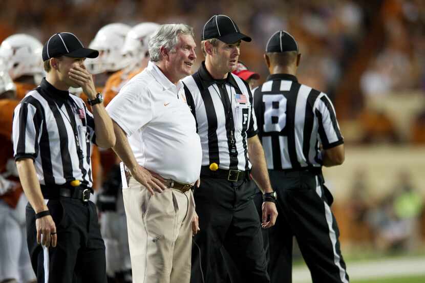 University of Texas head coach Mack Brown has words with the officials while his team played...