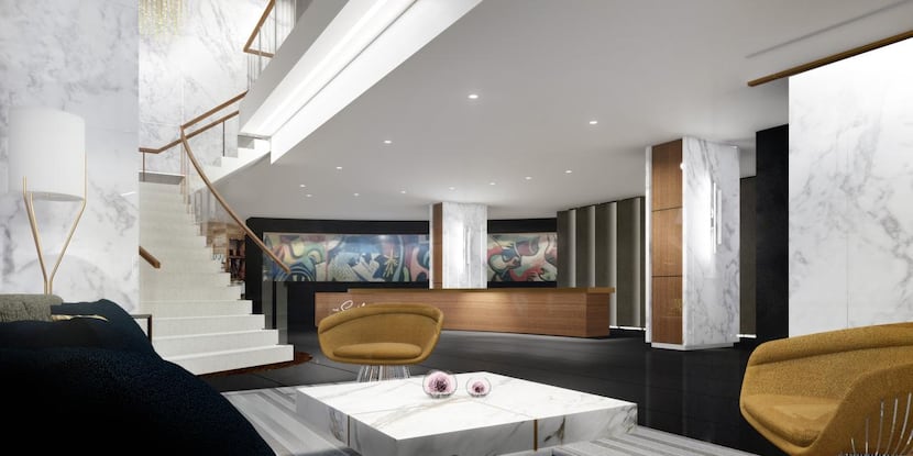 
A rendering shows the vision for the staircase. Marble paneling on the walls will be...