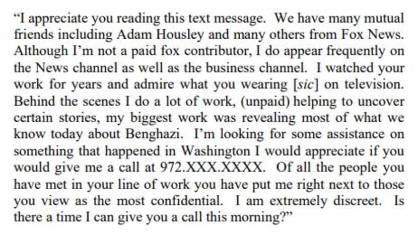 The text that Ed Butowsky reportedly sent to Rod Wheeler in February seeking his help with...