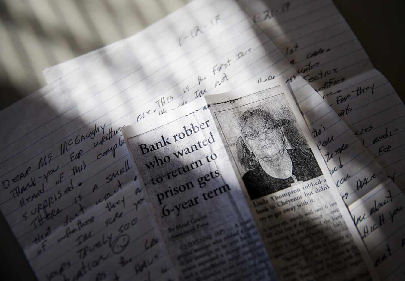 A letter from transgender inmate Linda Thompson, 60, written to reporter Lauren McGaughy as...