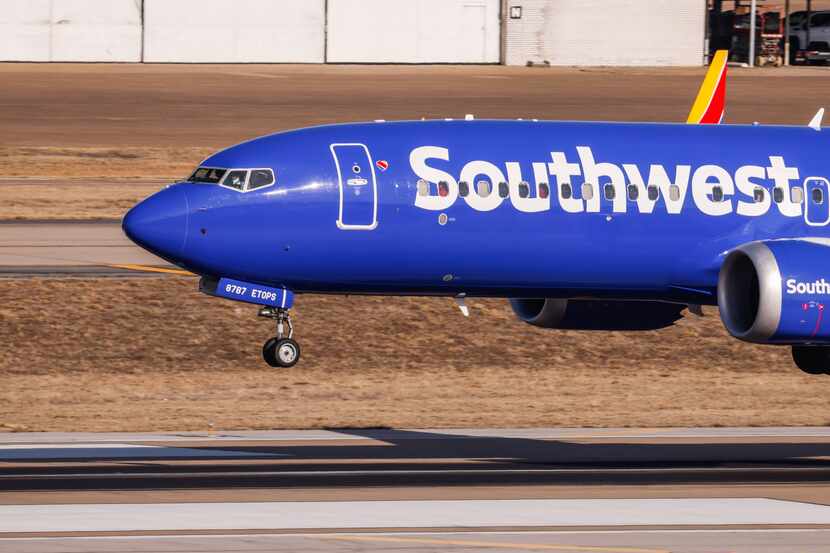A Southwest Airlines plane arrives at Dallas Love Field on Jan. 19.