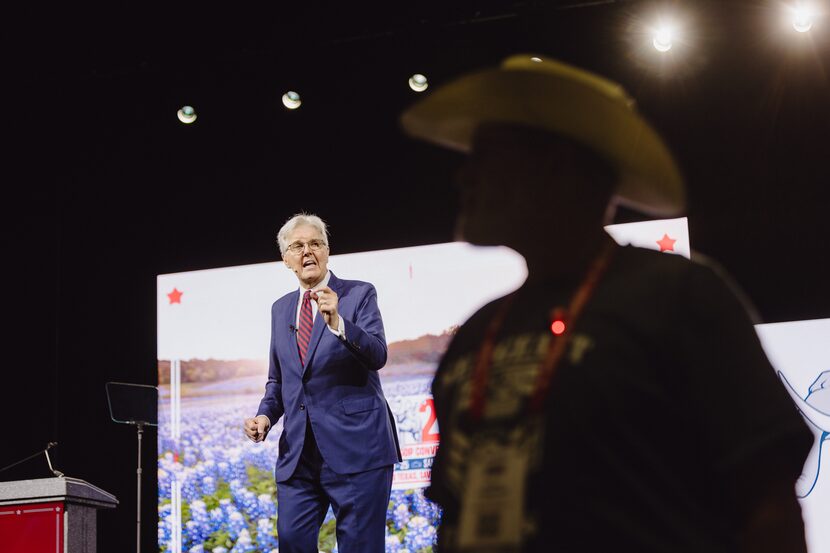 Lt. Gov. Dan Patrick addresses delegates on the opening day of the Texas Republican Party...